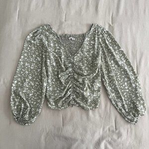Abercrombie Ruched Front Floral Blouse | Sage Green | Size M